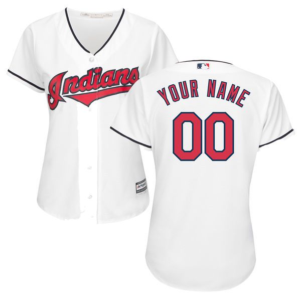 Women Cleveland Indians Majestic White Home Cool Base Custom MLB Jersey